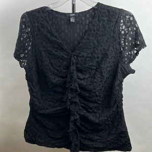 Alfani Lace Top Women’s Floral Plus Size 2X Black Short Sleeve Work V Neck